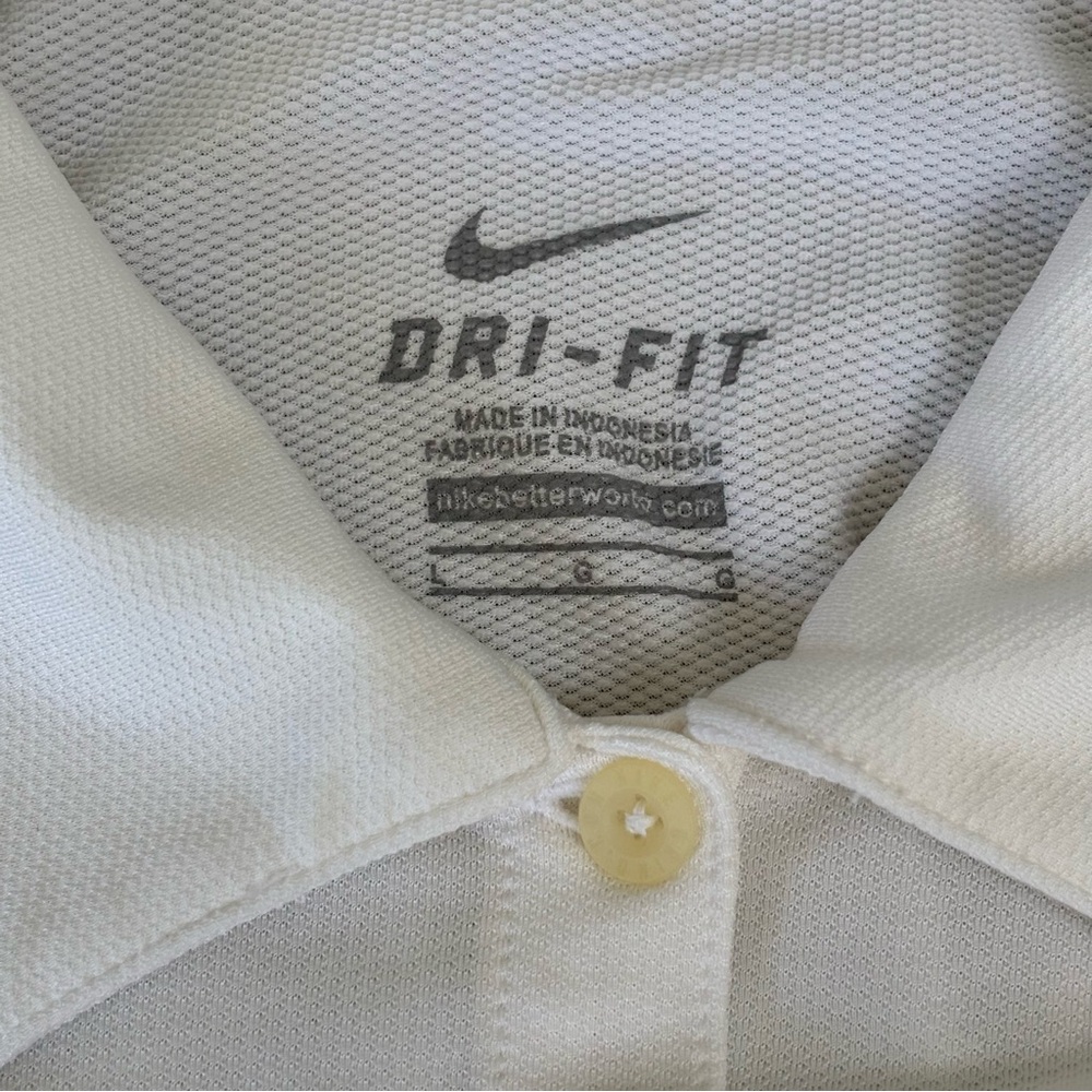 Nike Dri Fit White w/ Gold Logo Long Sleeve Collared Polo Women’s L Golf - Picture 4 of 8